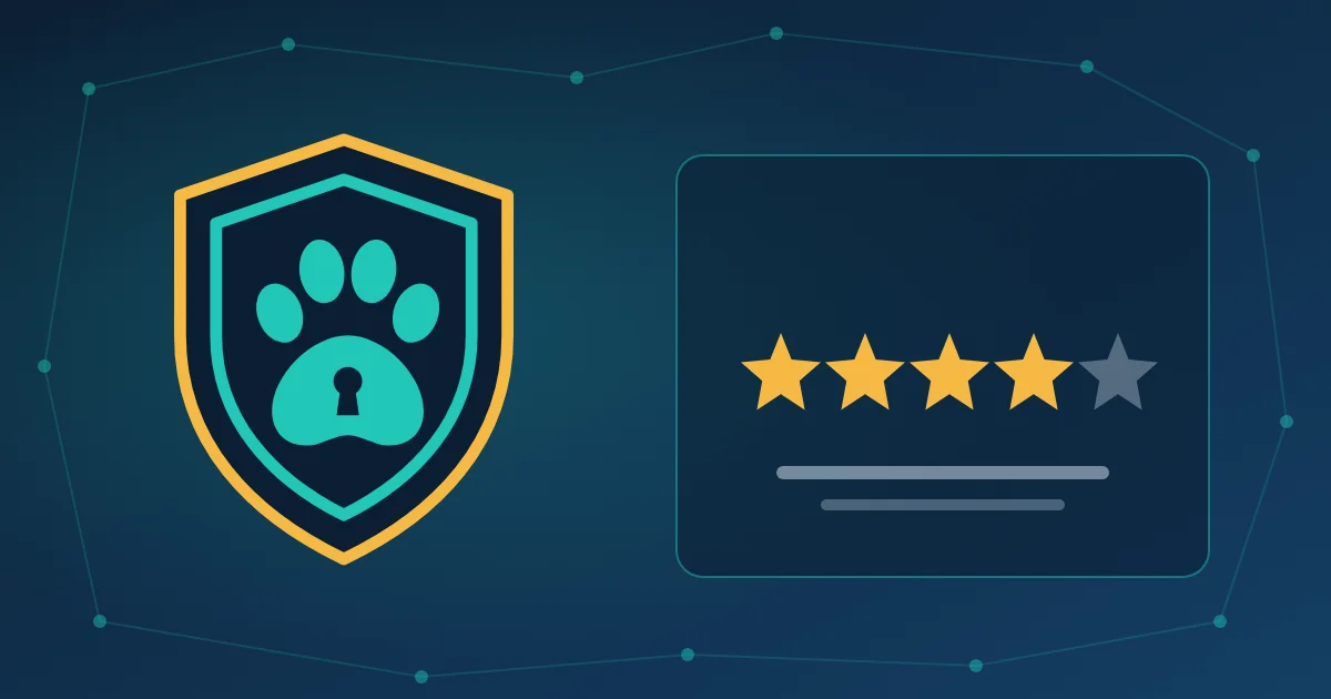 VPN Guard Dog shield with a star rating for VPN reviews